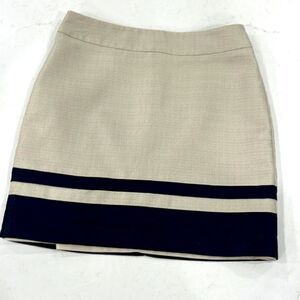 Ann Taylor Loft Skirt Womens Size 2 Cream Navy Straight Rear Zip Fully Lined